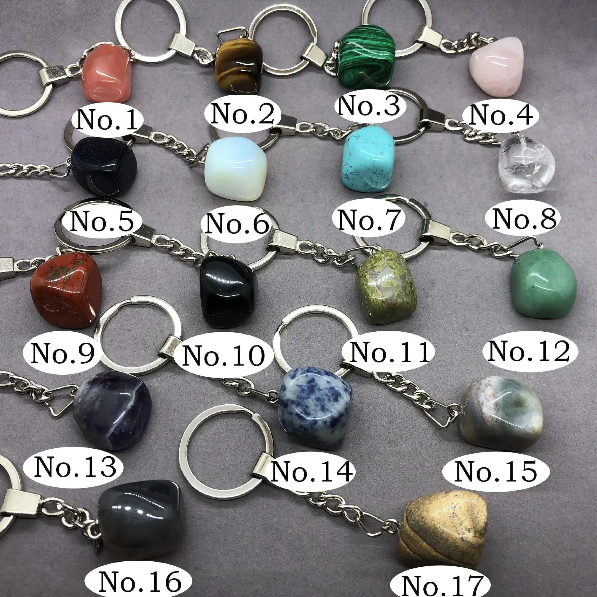 

17 Types Natural Stone With Stainless Steel Keychain Bag Pendant Accessories Key Chian Delicacy Stone Trinket Keyring