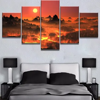 

Canvas Painting 5 Piece HD Print Large Fiery Lava Poster Landscape Canvas Wall Art Living Room Home Decoration