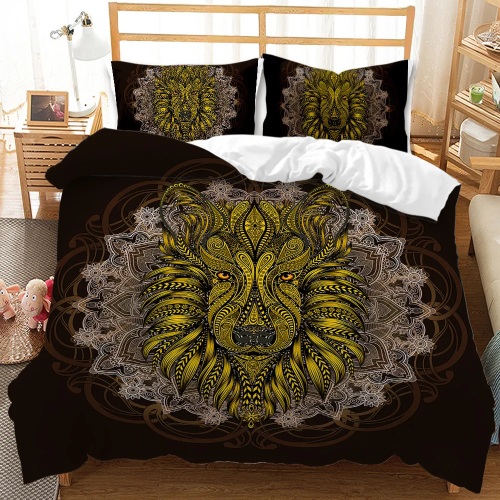 Bohemian Ethnic Series Duvet Cover Set Animal Themed Circular Decorative 2/3 Piece Bedding Set With Pillow Shams Queen Size