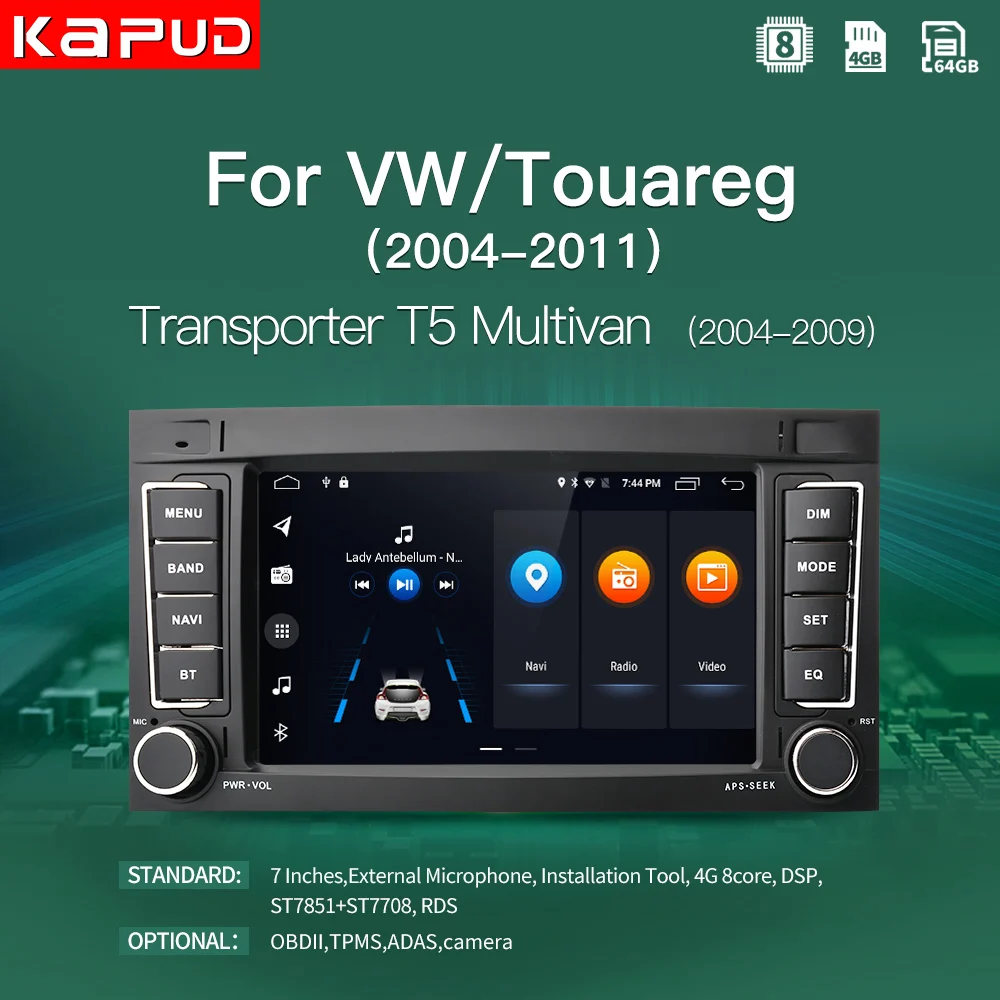 Kapud DSP 4G 7 ''Android 10 автомобильный Радио Мультимедиа GPS для VW/Volkswagen/Touareg/Transporter T5
