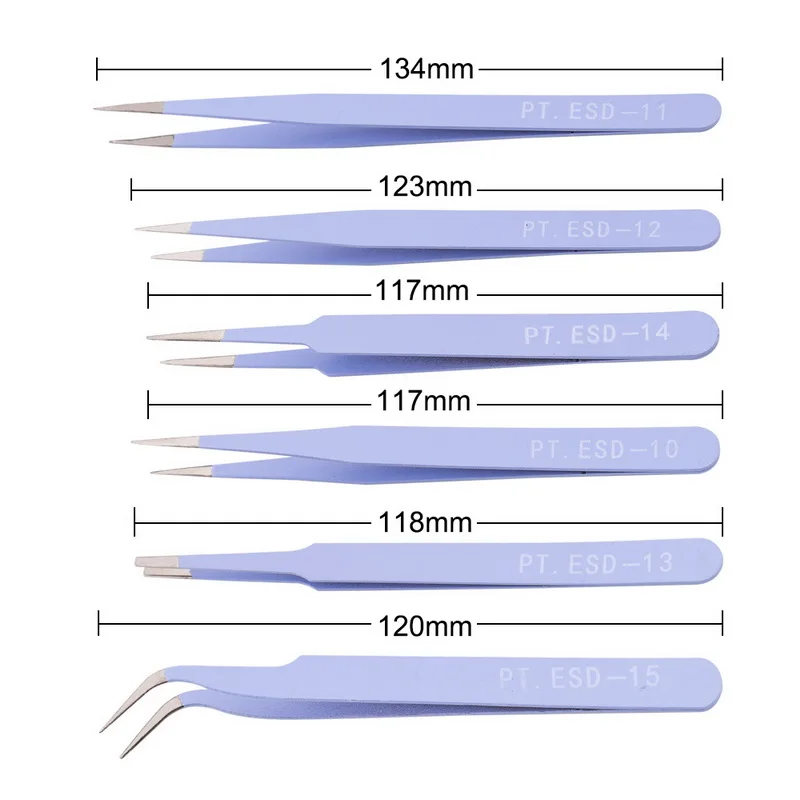 6pcs set 10 шт. Высокоточный Пинцет Набор инструментов антистатический наконечник Изогнутый пинцет прямые нержавеющие многофункциональные кусачки для ремонта набор инструментов - Тип головки пинцета: 6pcs set