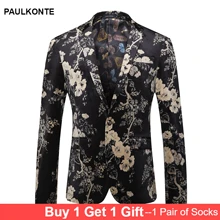 2019 Men'S Fashion Print Blazer High Quality Slim Fashion Luxury Wild Single Breasted Men'S Single West