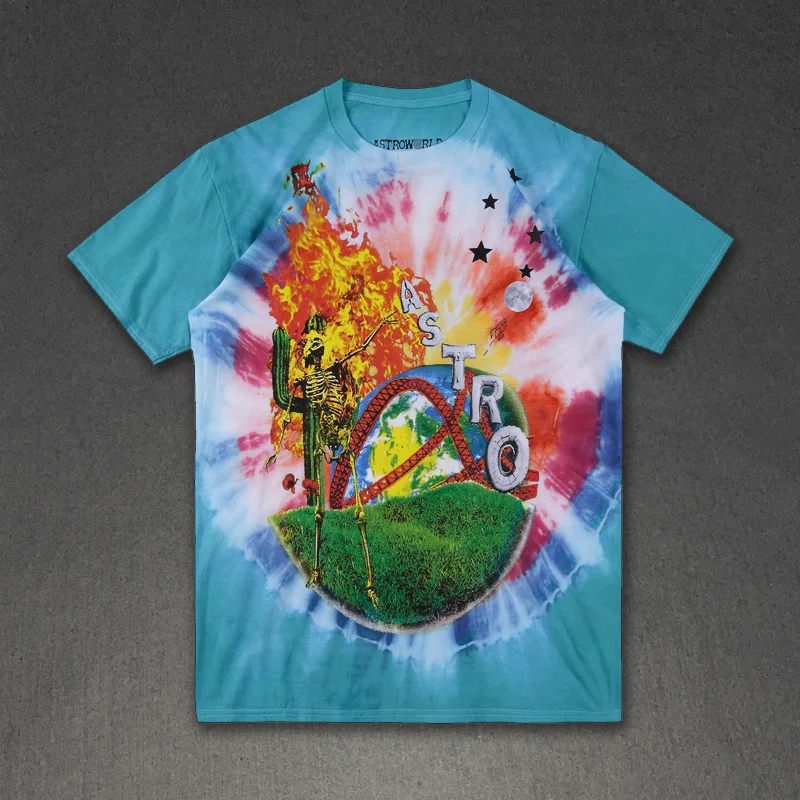 С изображением Трэвиса Скотта Astroworld Festival Run Tie футболка цветная T Мужская и женская 1:1 лучшее качество ASTROWORLD с изображением Трэвиса Скотта футболки - Цвет: 3