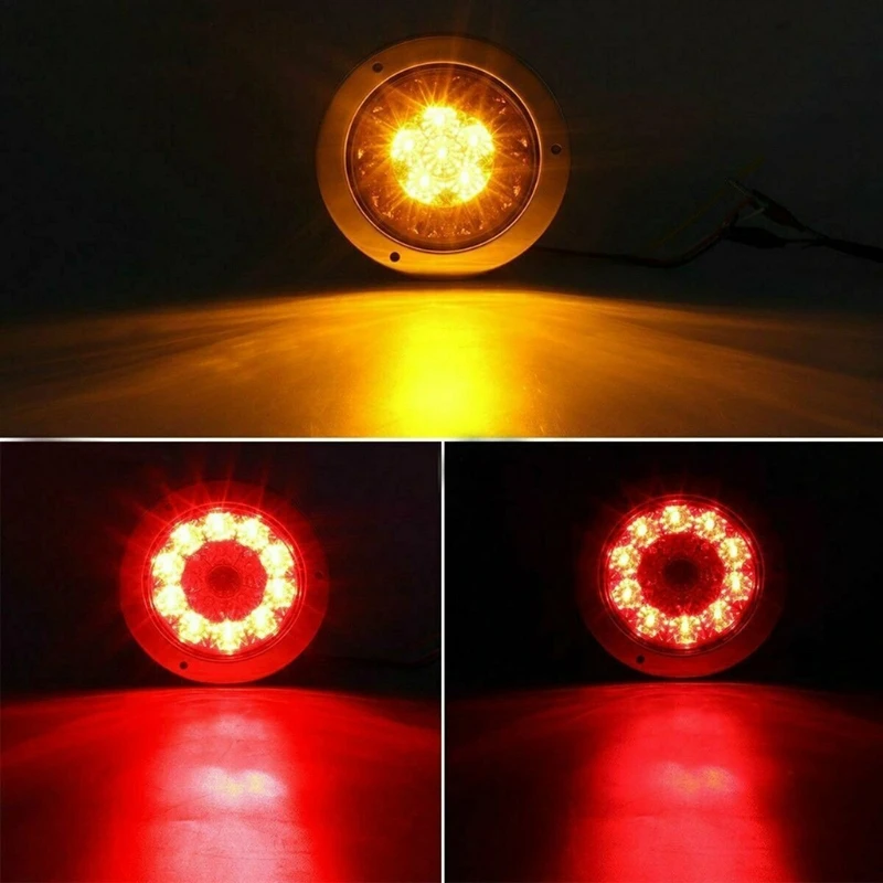 Round Trailer Tail Lights PAIR 12V LED REAR TAIL LIGHTS LAMP 5 FUNCTION TRAILER CARAVAN TRUCK LORRY 14 LED | UK Trailer Lights Waterproof
