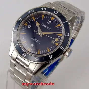 

41mm Corgeut blue dial date window rotating bezel 316L stainless steel band ST/Miyota automatic movement men's watch