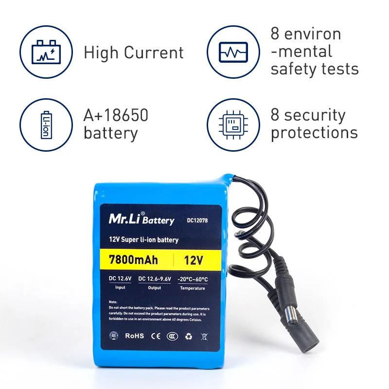 Mr. Li 12V аккумулятор 18650 перезаряжаемый 12V 7800mah литий-ионный аккумулятор с зарядным устройством 1A