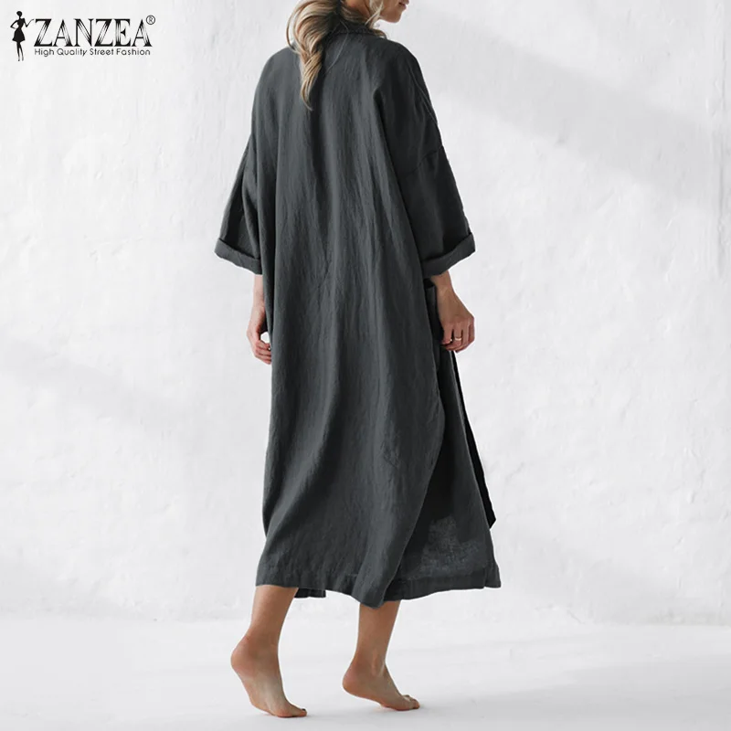 ZANZEA, женские тонкие куртки с длинным рукавом, пальто, Винтаж, хлопок, однотонный кардиган, ветровка, для девушек, карманы, пуговицы, верхняя одежда, длинные пальто