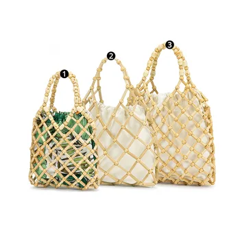 

NEW Vintage bamboo Women woven Bag Brand Design Summer Wooden Bead Bag Causal Crossbody Shoulder Bags For Girls handbag