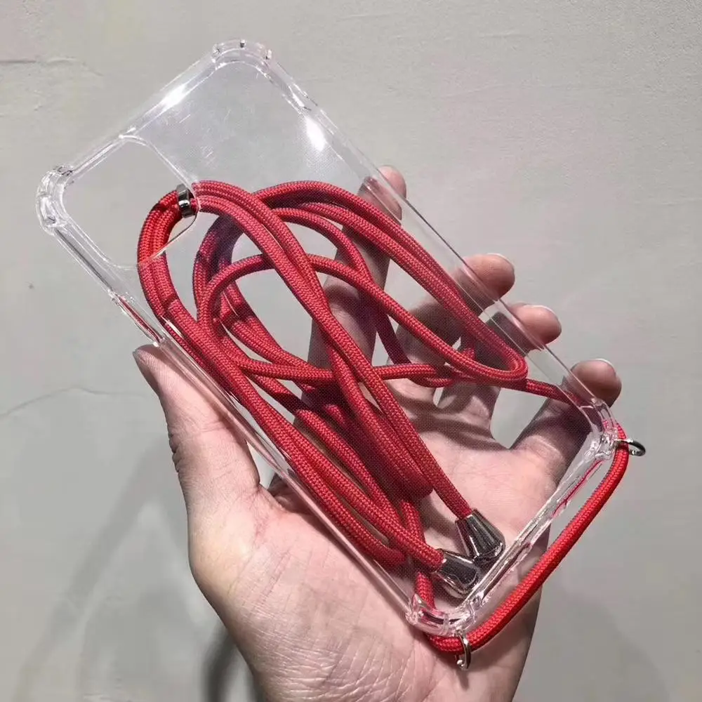 Чехол-цепочка для Apple iPhone 11 Pro Max X/XS/XR/XS Max 7 8 6 6s Plus, мягкий чехол из ТПУ, прозрачный силиконовый чехол с ожерельем - Цвет: Красный