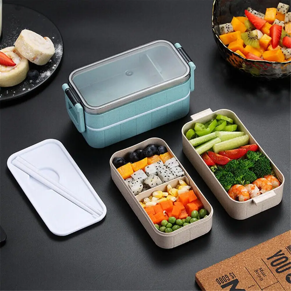 Microwave Double Layer Lunch Box Wooden Bento Box Portable Container Box BPA