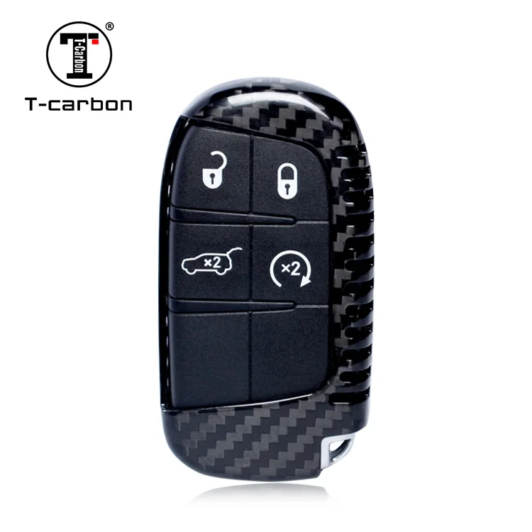 Carbon fiber black T-carbon Чехлы для ключей из углеродного волокна для Jeep Grand Cherokee, бесплатный светильник Dodge 2, 3, 4, 5 кнопок - Color Name: Carbon fiber black
