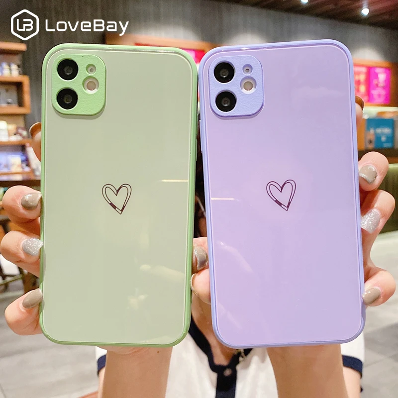 Чехол для телефона с любовным сердцем iPhone 12 Роскошная защита камеры Pro Max X XR XS 7 8 Plus