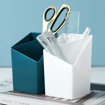 

Nordic Simple Geometric Storage Box Desk Pen Holder Makeup Storage Box 2 Slots For Home Organizer Plastic New