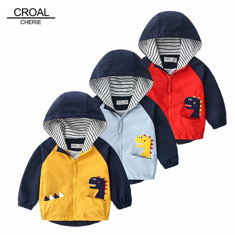 

CROAL CHERIE Fashion Children Windbreaker Clothing Windproof Jacket For Kids Boys Hooded Jacket Dinosaur Coat Outerwear