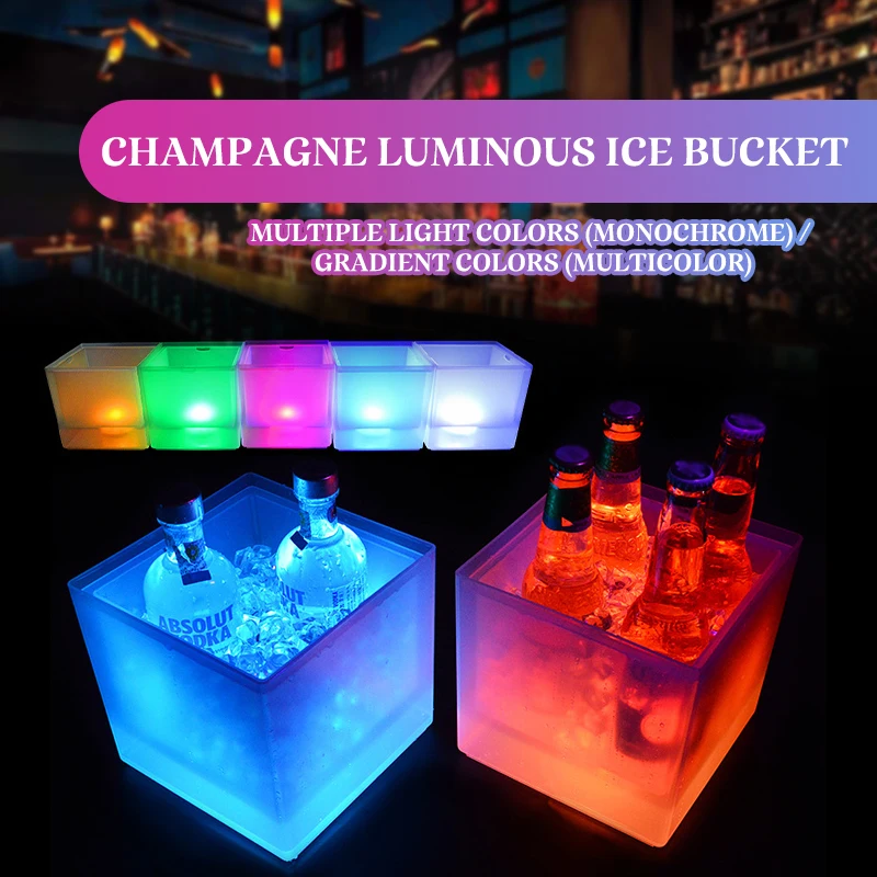 LED Ice Bucket 3.5L Colorful Changing LED Cooler Bucket Double Layer Square Ice Tray For Bar Beer Champagne Wine Drinks Beer