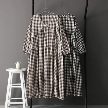 

[dowisi] Chubby Sister Pattern Dress Women Early Autumn New Style 2020 Long Sleeve Casual Skirt B1526