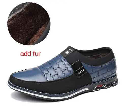 Plus Size 38-48 NEW Leather Men Casual Shoes Brand Mens Loafers Moccasins Breathable Slip On Lace Up Black Driving Shoes H444 - Цвет: blue slip on plush