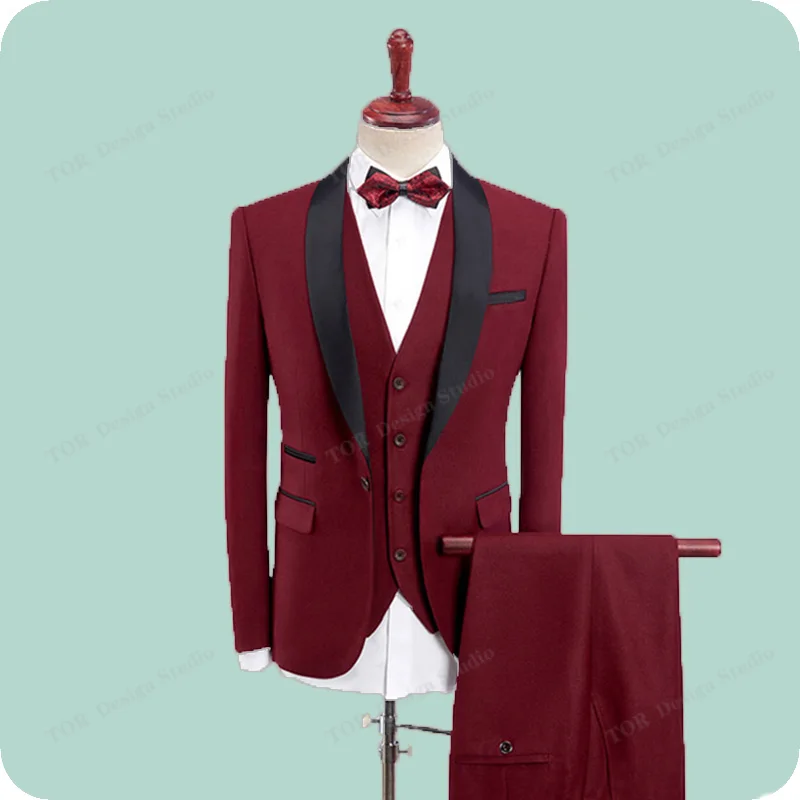

Wine Red Burgundy Men Suits Wedding Suits For Men Custom Made Tuxedos Formal Slim Fit Groom Best Man Costume Blazer Masculino