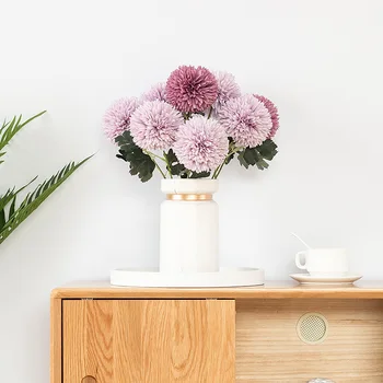 

5PCS/LOT High Quality Artificial Dandelion Small Ball chrysanthemum Hydrangea Fake Flower Holding Flower Wedding Home Decoration