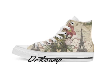 

vintage retro paris eiffel tower lily floral botanical art Custom Casual High Top lace-up Canvas shoes sneakers Drop shipping