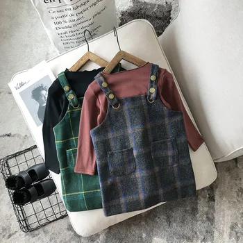 

Girls Suit Clothes Winter Long-Sleeved Shirt T-shirt Plaid Skirt for Toddler Girls Fur Childrens Infant vetement enfant fille