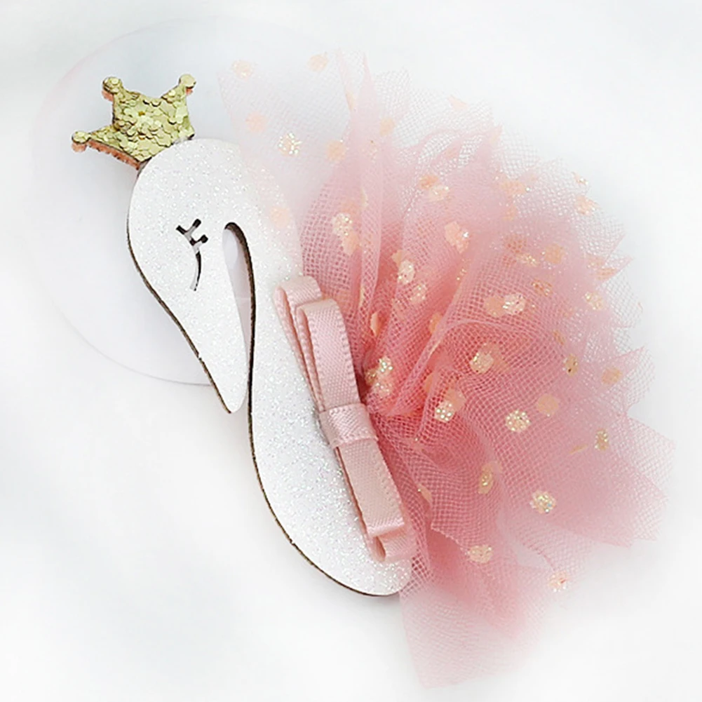 

Girls Kids Cute Mesh Net Fashion Hair Clips Crown Decorative Birthday Candy Color Swan Shape Party Princess Gift