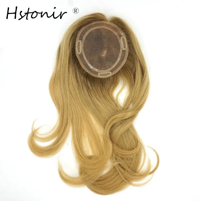 Hstonir, европейские волосы remy, шиньон, ручная работа, волшебный Топ, с клипсами, черные корни, с блондином для женщин, TP04