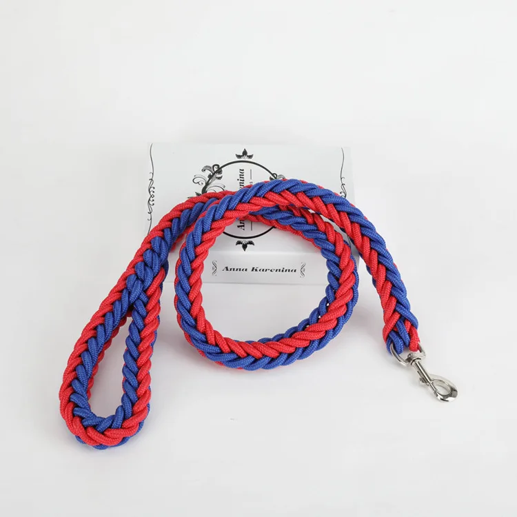 Red and blue Плетеный нейлоновый ошейник для собаки поводок набор 12 цветов Pet Тяговый канат для обучения собак ходьбе большие поводки для собак металлическая P цепная пряжка - Цвет: Red and blue