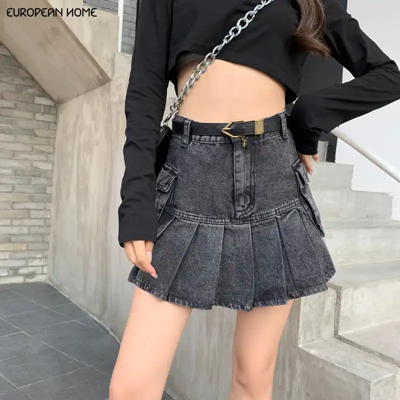 plus size pleated denim skirt