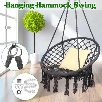 

Round Hammock Hanging Rope Chair Swing Chair Seat For Indoor Garden Yard Outdoor Camping Hammock Swinging Bed For Children Adult
