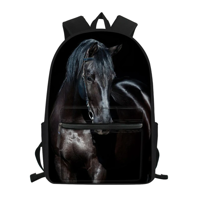 

Black Horse 3D Print School Bags For Teen Boys Girls Cute Student Kids Backpack Schoolbag Primary Children Bookbag Mochila Gift
