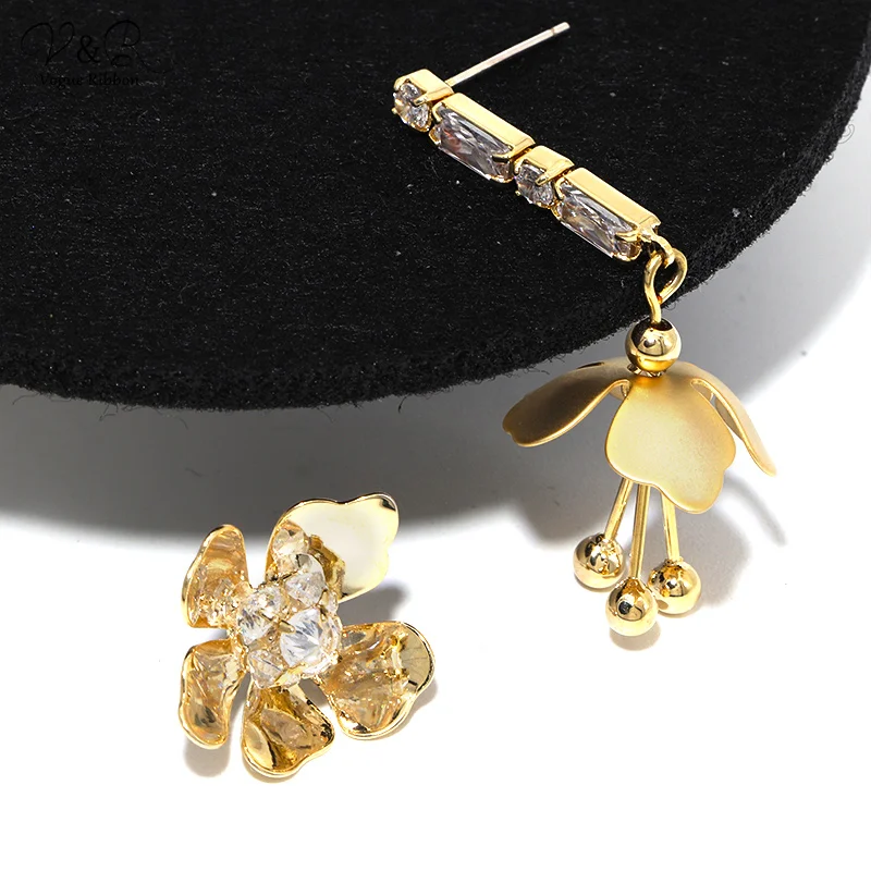 Korean Fashion Shining Delicate Asymmetrical Flower Drop Earrings For Women Summer Style Party Wedding | Украшения и