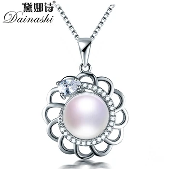 

Dainashi High Quality 925 Sterling Silver Zircon Flower Pendant Jewelry 100% Genuine Natural Freshwater Pearl Necklace for Women