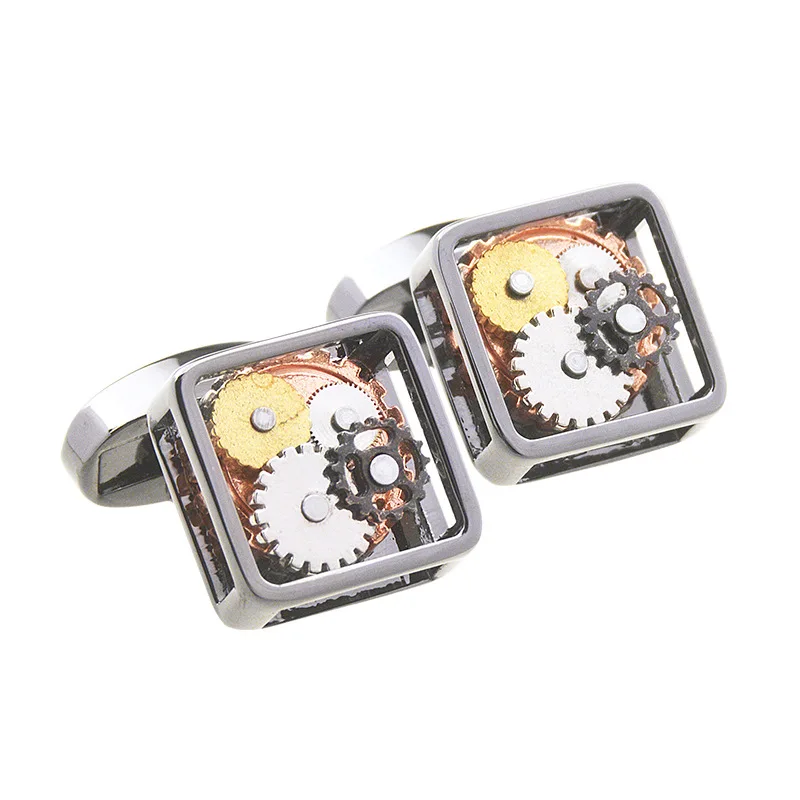 New Arrivals Fashion Letter Cufflinks Men's Shirt Glossy Square Simple Gear Cufflinks Mechanical French Shirt Cuffs