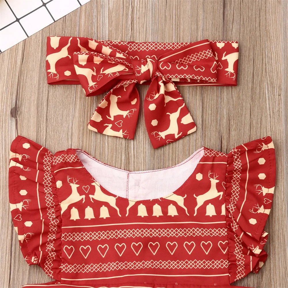 Pudcoco/Боди для новорожденных девочек; рождественские костюмы с оборками и короткими рукавами; комбинезон; цельная повязка на голову; одежда