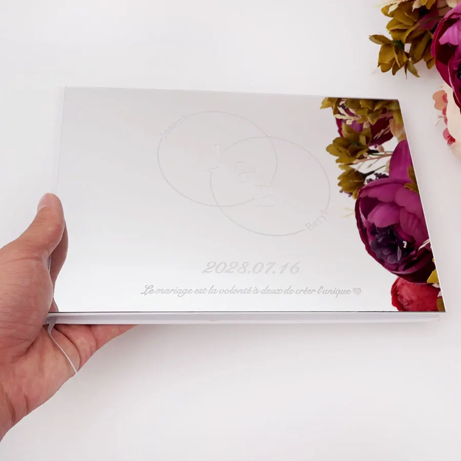 Wedding Personalized Acrylic Mirror Marriage Guest-Book Engagement Memorial Bridal Shower Book