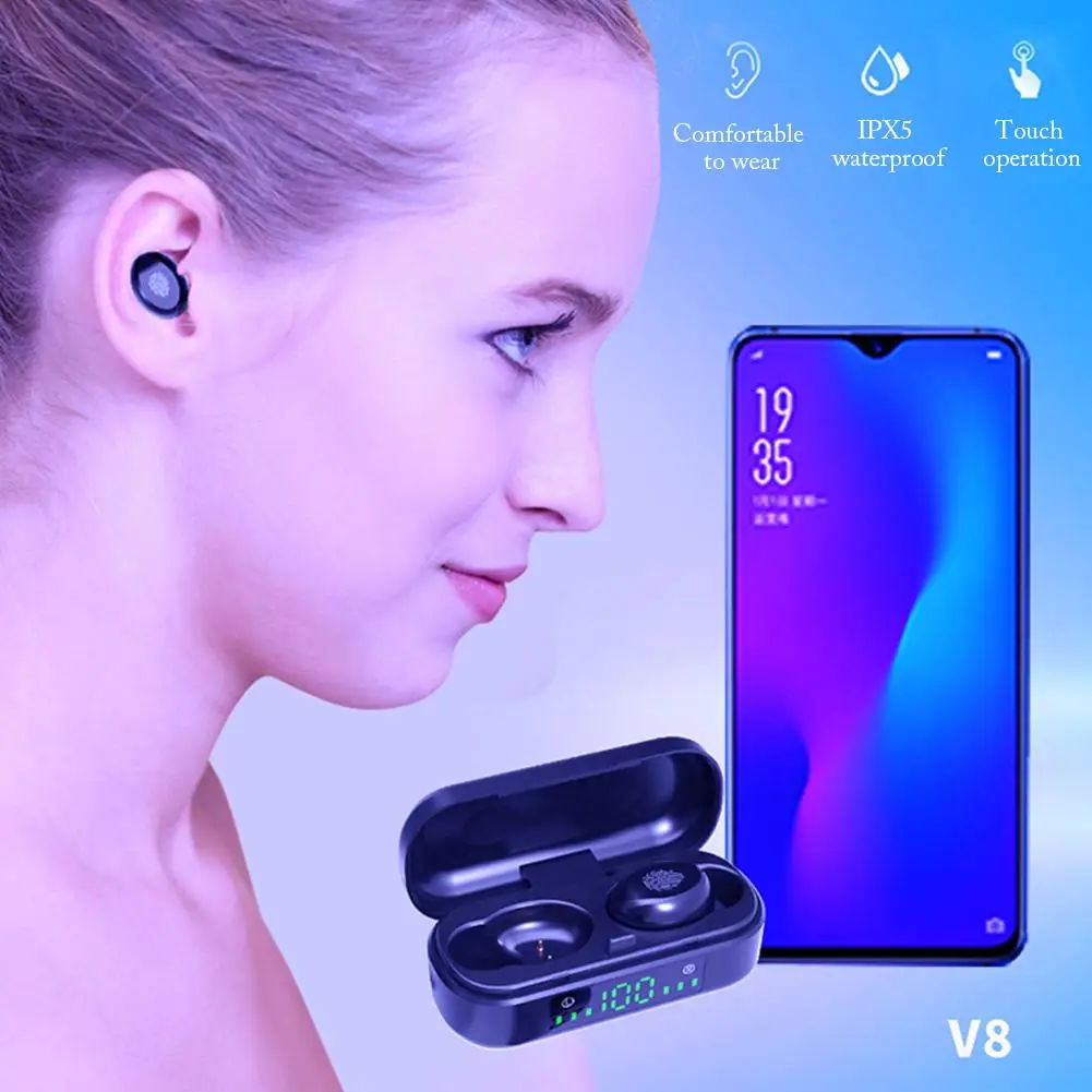 V8 светодиодный Электрический дисплей Bluetooth 5 0 гарнитура беспроводные наушники TWS