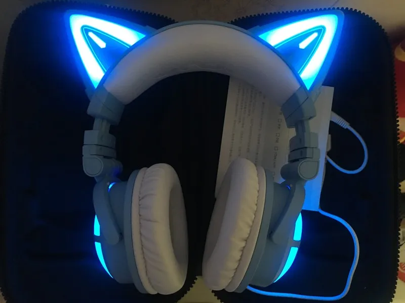 Orignal Full new YOWU 3S Cat ears Blue Wireless bluetooth headset  LED Luminescence Comics game headphone for girl
