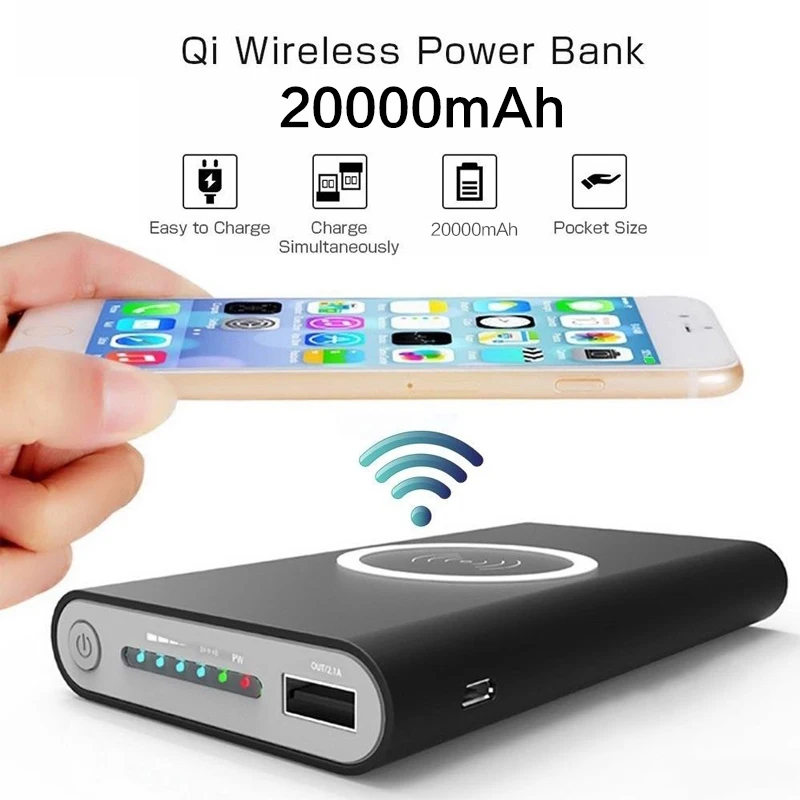 20000mAh Qi Wireless Charger Power Bank External Battery Pack Wireless Charging Powerbank For iPhone11 X Xiaomi Power Bank Qi