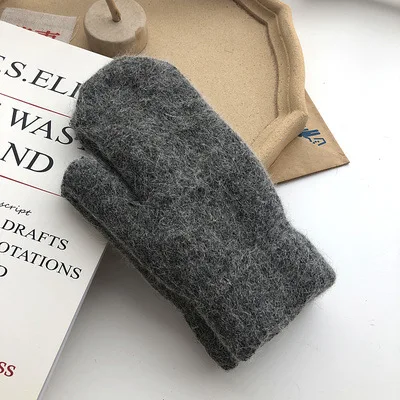 Корейские женские перчатки с кроличьим мехом, зимние теплые варежки, одноцветные шерстяные перчатки с кроличьим мехом для улицы, теплые бархатные перчатки для девочек - Цвет: 04