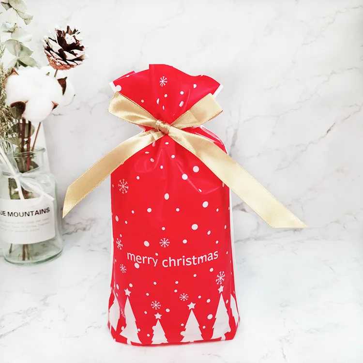 10PCSNew Year Christmas Bag Christmas Gift Bag Candy Cookies Plastic Bag for Packaging Food Gift Drawstring Drawstring Pocket - Color: Christmas bag-6