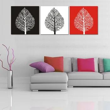 

Modern home decoration canvas oil painting wall painting triple black red and white tree oil painting canvas painting posters