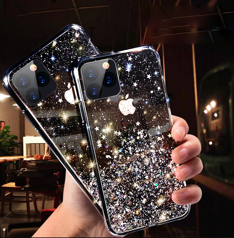 Gradient Glitter Phone Case For iPhone 12 Mini 11 Pro Max XS XR X 7 8 6 6S Plus Bling Star Podwer Clear Soft Back Cover | Мобильные