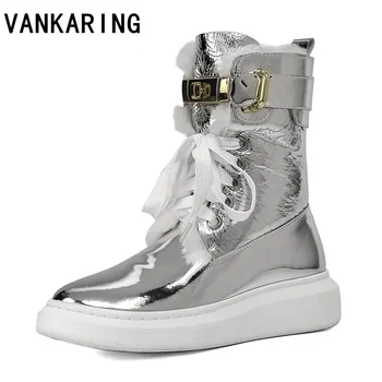 

new brand design women snow boots natural fur genuine leather ankle boots winter lace-up comfortable flat wool boots shoes woman