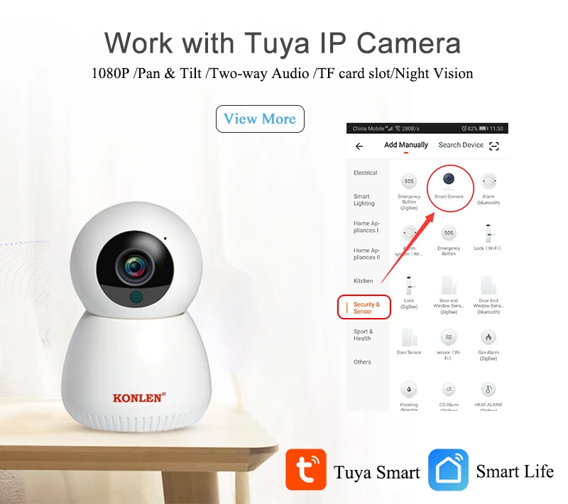 Tuya Smart wifi домашняя сигнализация Беспроводная Bluetooth динамик стерео музыка с охранной ip-камерой датчик для защиты дома