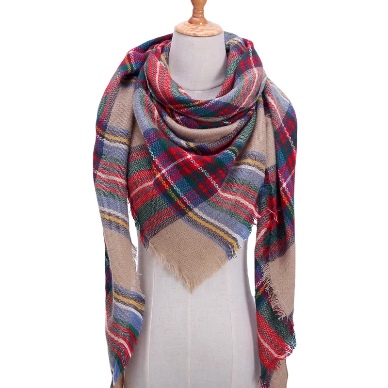 Женский зимний шарф, классический клетчатый шарф, теплый треугольный кашемировый шарф, шали, роскошная брендовая бандана, Пашмина, Дамское одеяло