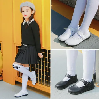 

2019 Girls Shoe Princess Little Girls Leather Shoe Bowknot Black White Red Kids Girls School Shoes Flat Leather Kids Girls Shoes