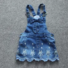 Новое поступление, джинсовый сарафан для девочек, сарафан с серебряной вышивкой для девочек, детское джинсовое платье на подтяжках, Детский Повседневный Сарафан