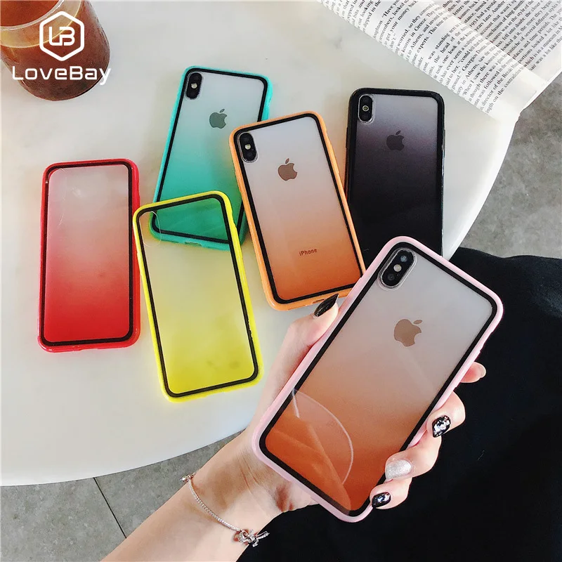Lovebay Transparent Gradient Phone Cases for iPhone 11Pro XS Max XR X Acrylic Candy Cover 11 7 8 6 6S Plus Back |