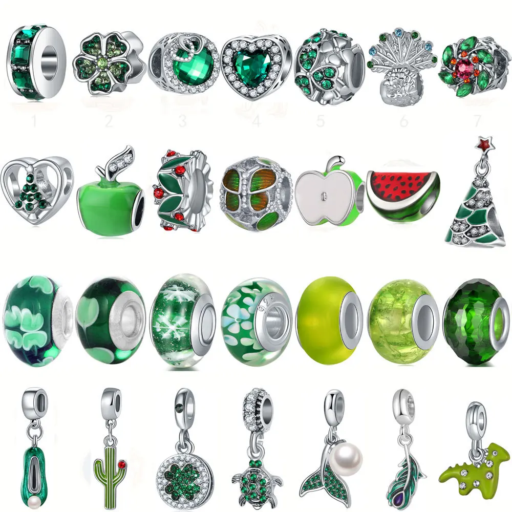 Модный шарм-бусина Hapiship с зеленым яблоком цветком черепаховым пером фианитами